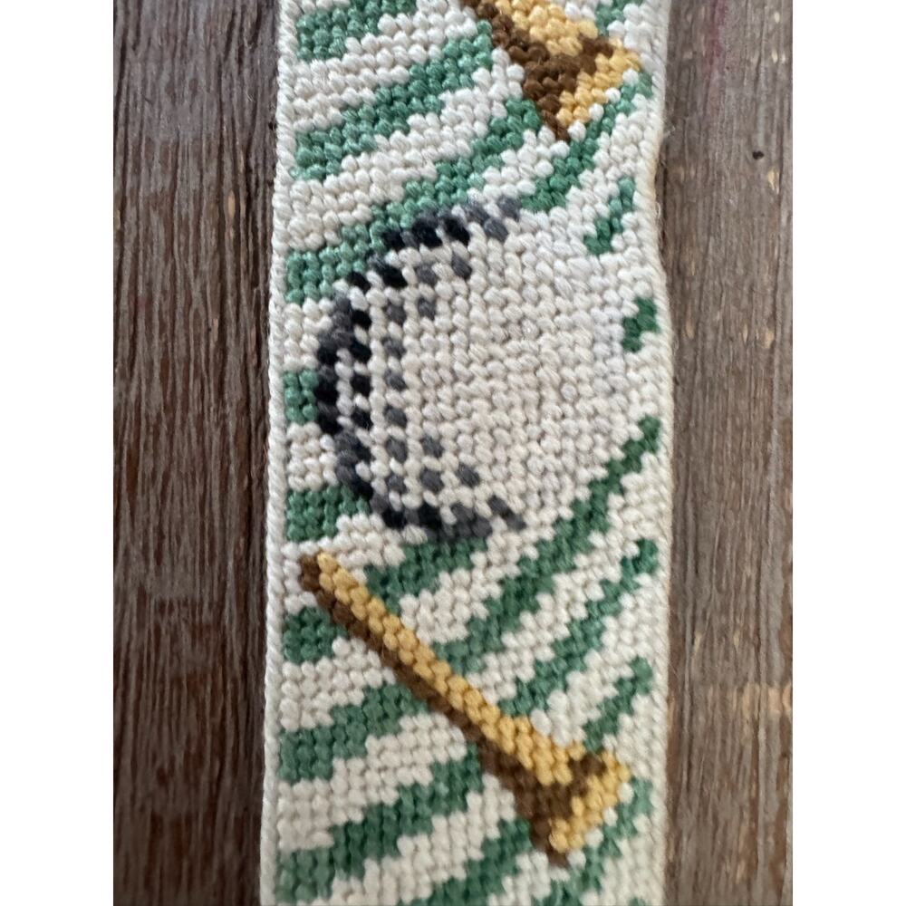 Needlepoint Belt Golf Theme Green White Brown Leather Brass Buckle Size 28